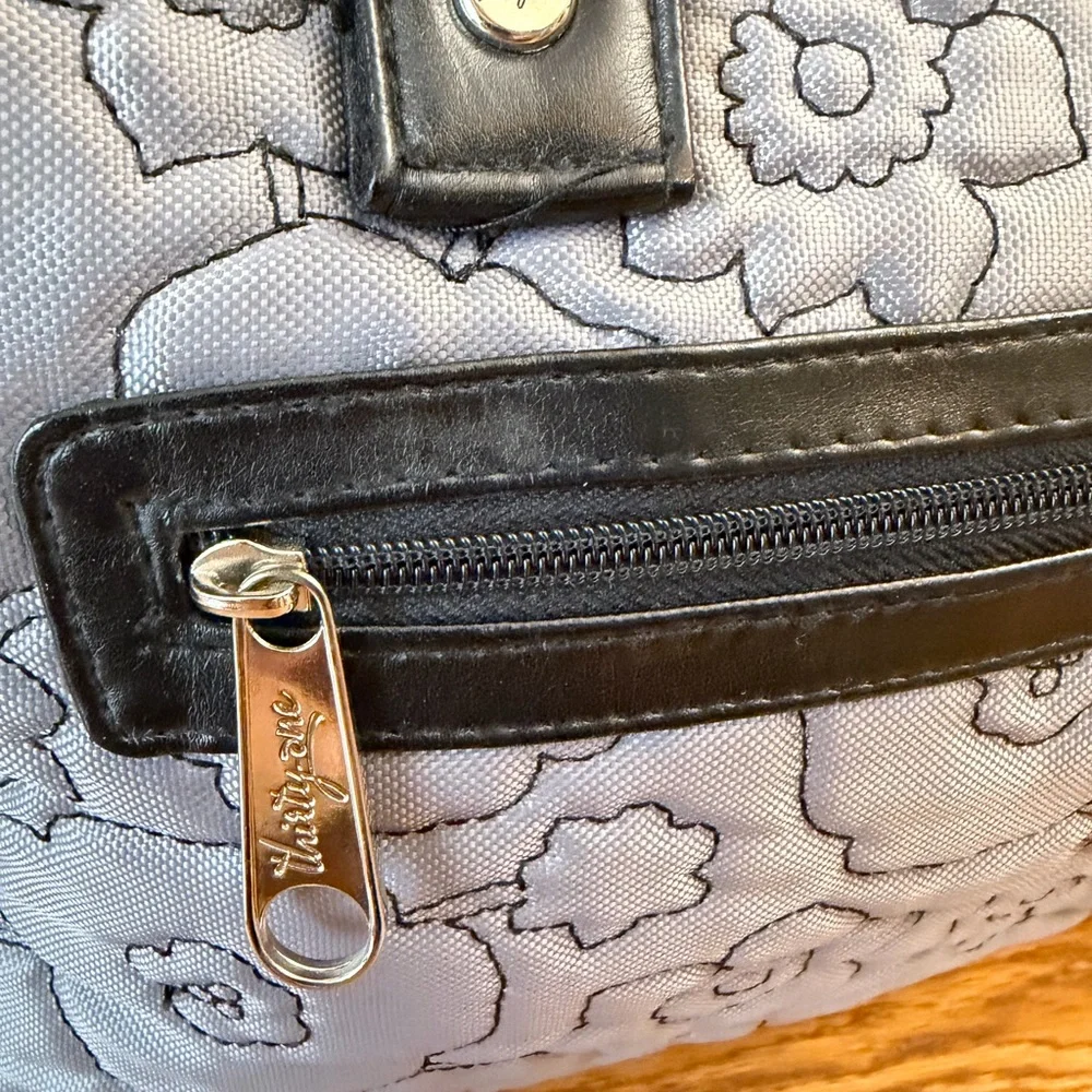 Thirty One City Weekender Bag Grey With Black Flowers Customized Teal L - Picture 5 of 13